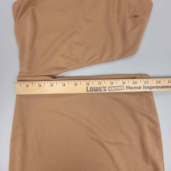 NEW Princess Polly Mia Asymmetric One Shoulder Cut Out Mini Dress Tan Brown US 2 - Picture 5 of 6